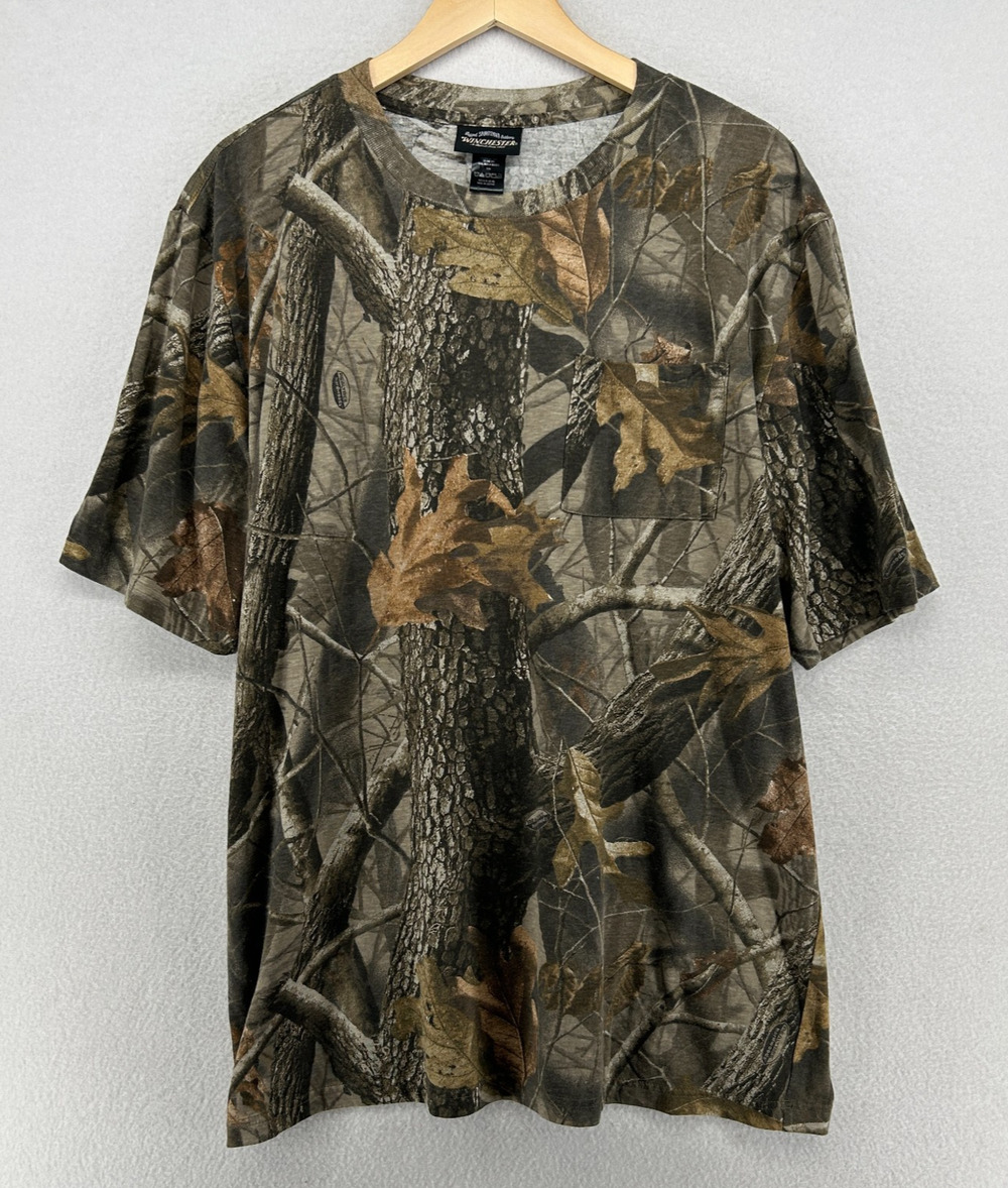 WINCHESTER Shirt Mens XL 46-48 Realtree Hardwoods Camo Performance Hunting Green